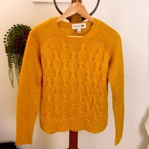 F21 Mustard Yellow Cable Knit Crew Sweater S Small
